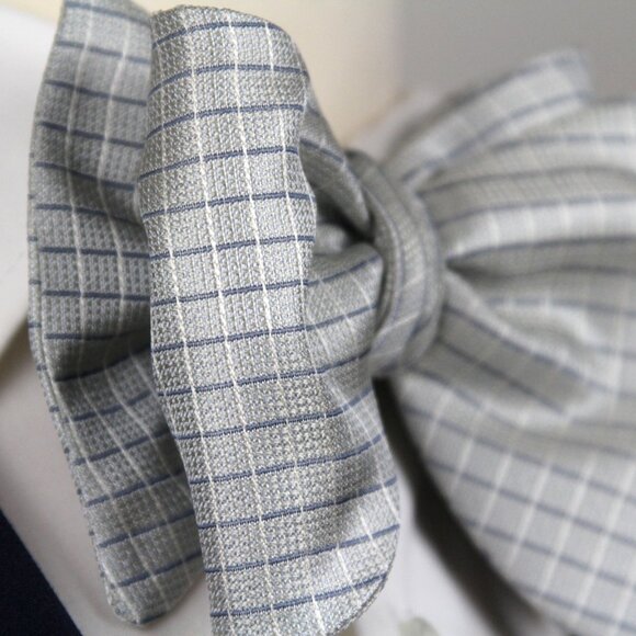 Men's‎ 100% Silk Self-Tied Bow Tie Big Butterfly Blue Micro Plaid Made USA S724 - Picture 6 of 8
